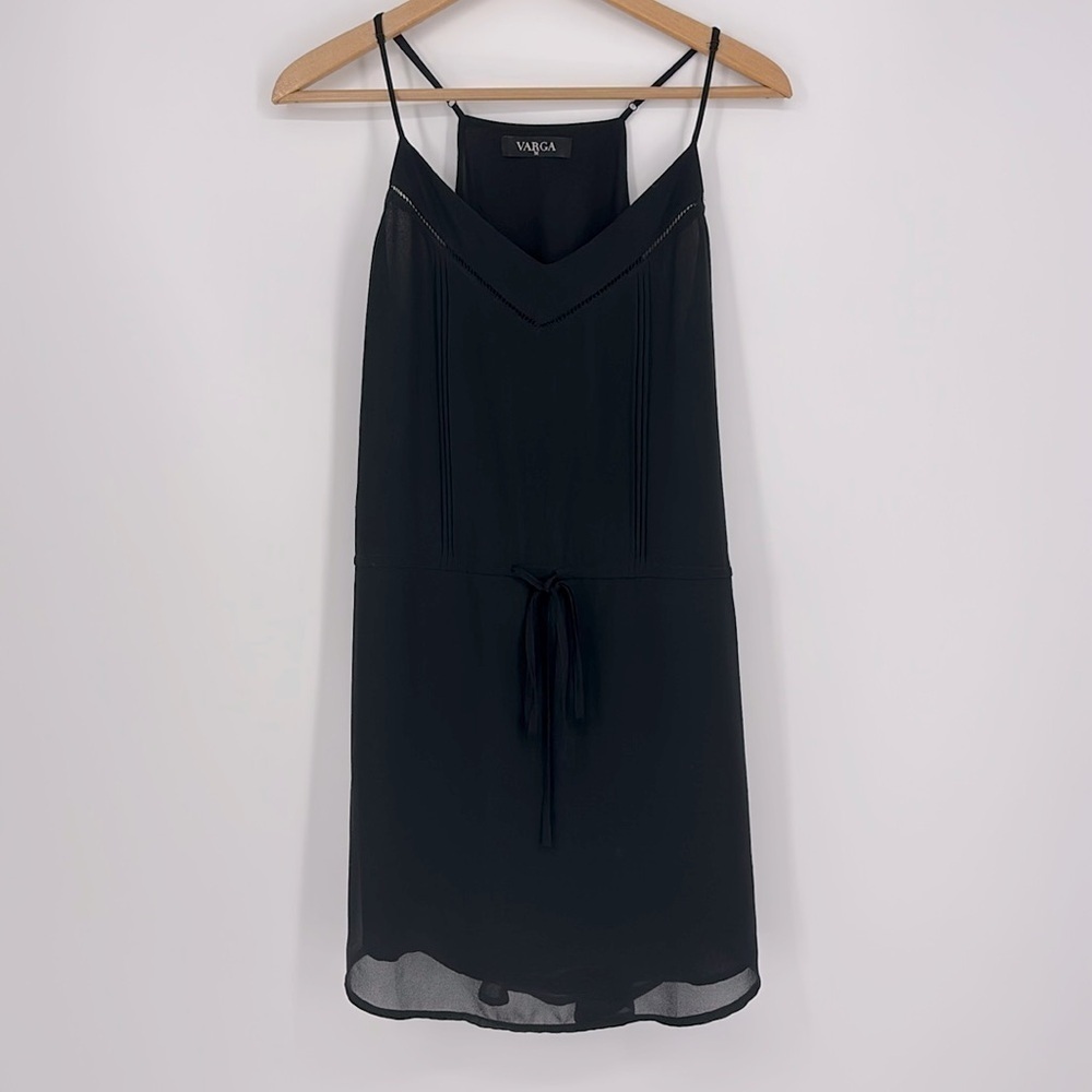 Varga V-Neck Semi Sheer Eyelet Cutout Dress Women’s Size Medium in Black